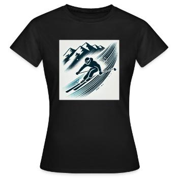 Skifahrer bei der Abfahrt - Frauen T-Shirt - Schwarz - Vorne - AI Model Female 172 dark (172cm)
