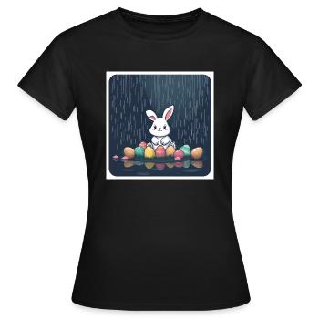 „Bunte Eier, flinker Hase“ - Frauen T-Shirt - Schwarz - Vorne - AI Model Female 172 dark (172cm)