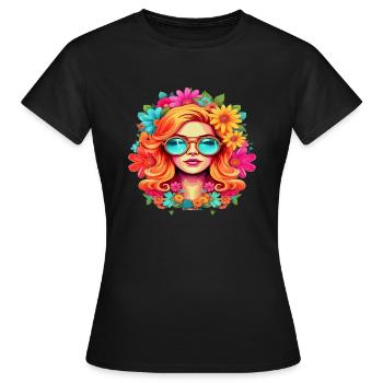 Flower power girl 6 - T-shirt Femme - noir - Devant - AI Model Female 172 dark (172cm)