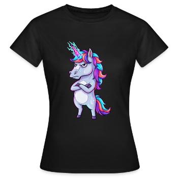 Genervtes Einhorn: Glitzer & Zorn! - Frauen T-Shirt - Schwarz - Vorne - AI Model Female 172 dark (172cm)