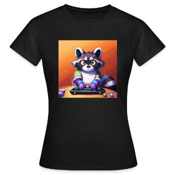 racoon playing computer games - Frauen T-Shirt - Schwarz - Vorne - AI Model Female 172 dark (172cm)