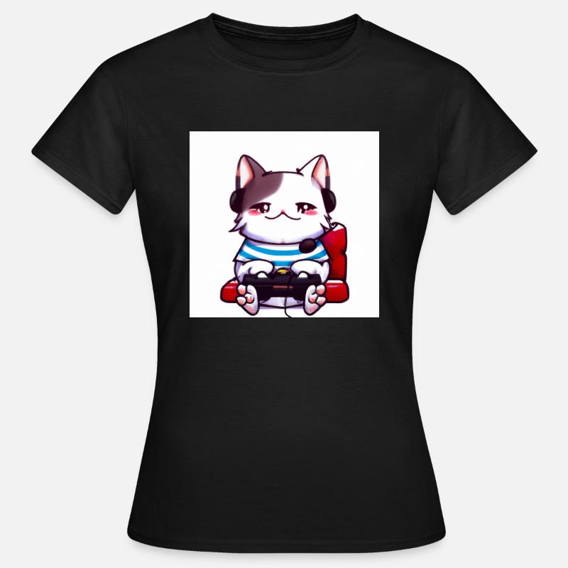 Kaweii cat playing computer games digital art - Women's T-Shirt - black