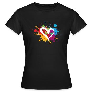 Coeur,Coloré,Blobs,Taches de couleur,Coloré - T-shirt Femme - noir - Devant - AI Model Female 172 dark (172cm)