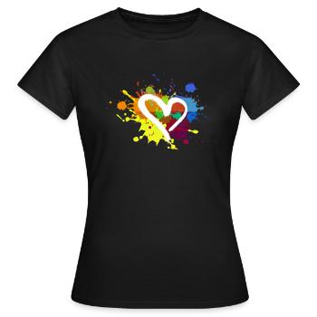 Coeur,Coloré,Blobs,Taches de couleur,Coloré - T-shirt Femme - noir - Devant - AI Model Female 172 dark (172cm)