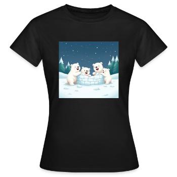 Spielende Eisbären bauen ein Iglu - Winter cartoon - Frauen T-Shirt - Schwarz - Vorne - AI Model Female 172 dark (172cm)