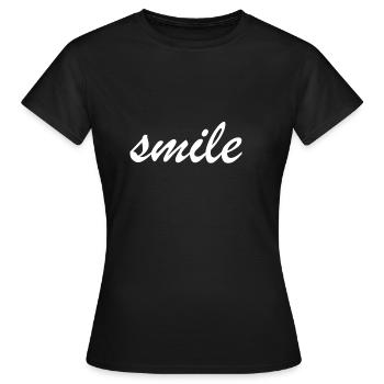 Schlichter Schriftzug "smile" - Frauen T-Shirt - Schwarz - Vorne - AI Model Female 172 dark (172cm)