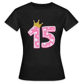 15 Krone 15. Geburtstag 15 Jahre - Frauen T-Shirt - Schwarz - Vorne - AI Model Female 172 dark (172cm)