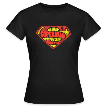 Superman Logo Textmuster - Frauen T-Shirt - Schwarz - Vorne - AI Model Female 172 dark (172cm)