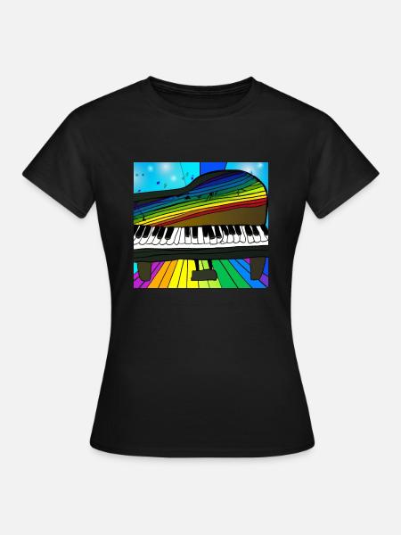 Piano auf Regenbogen - Frauen T-Shirt - Schwarz