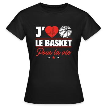J’aime le basket pour la vie - T-shirt Femme - noir - Devant - AI Model Female 172 dark (172cm)