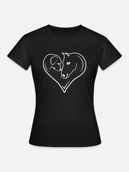 Pferd Hund Herz - Frauen T-Shirt - Schwarz