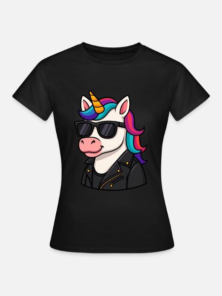 Stylisches Einhorn mit Lederjacke - Frauen T-Shirt - Schwarz