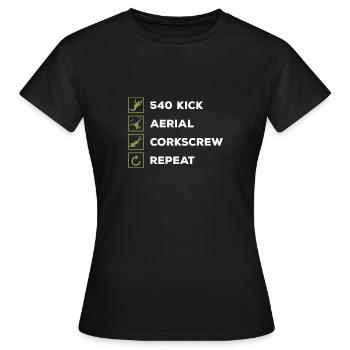 Tricking 540 Kick Aerial Corkscrew Repeat - Women's T-Shirt - black - Front - AI Model Female 172 dark (172cm)
