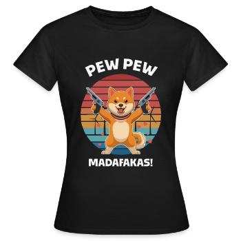 PEW PEW! *black - Shiba inu - Women's T-Shirt - black - Front - AI Model Female 172 dark (172cm)