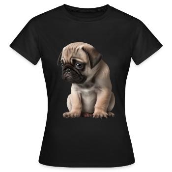 Chiot carlin timide - T-shirt Femme - noir - Devant - AI Model Female 172 dark (172cm)