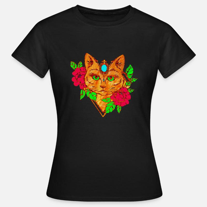 chat et fleurs - T-shirt Femme - noir