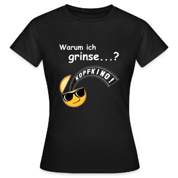 KOPFKINO - Grinse Emoji - Frauen T-Shirt - Schwarz - Vorne - AI Model Female 172 dark (172cm)