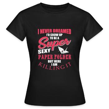 Papier Falten - Frauen T-Shirt - Schwarz - Vorne - AI Model Female 172 dark (172cm)