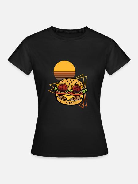 Lustiger Retro Burger - Frauen T-Shirt - Schwarz