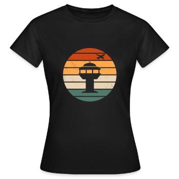 Tour de contrôle rétro du trafic aérien - T-shirt Femme - noir - Devant - AI Model Female 172 dark (172cm)