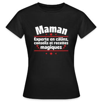Maman experte en câlins conseils recettes magiques - T-shirt Femme - noir - Devant - AI Model Female 172 dark (172cm)