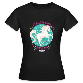 Sternenschweif Geburtstagseinhorn Im Kreis - Frauen T-Shirt - Schwarz - Vorne - AI Model Female 172 dark (172cm)