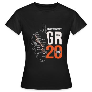 GR 20 carte randonnee gr 20 rando Corse - T-shirt Femme - noir - Devant - AI Model Female 172 dark (172cm)