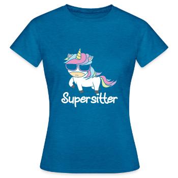 Babysitter - Dame-T-shirt - antik safir blå meleret - Foran - AI Model Female 172 dark (172cm)