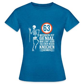 63.Geburtstag - Frauen T-Shirt - Antikblaues Saphir meliert - Vorne - AI Model Female 172 dark (172cm)