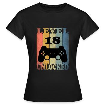 Joueur, Joueur, Anniversaire - Niveau 18 débloqué - T-shirt Femme - noir - Devant - AI Model Female 172 dark (172cm)