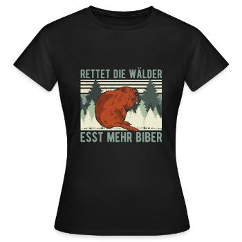 Lustig RETTET DIE WÄLDER ESST MEHR BIBER - Frauen T-Shirt - Schwarz - Vorne - AI Model Female 172 dark (172cm)