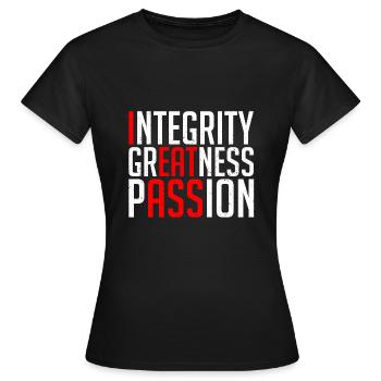 Funny Integrity Greatness Passion - Women's T-Shirt - black - Front - AI Model Female 172 dark (172cm)