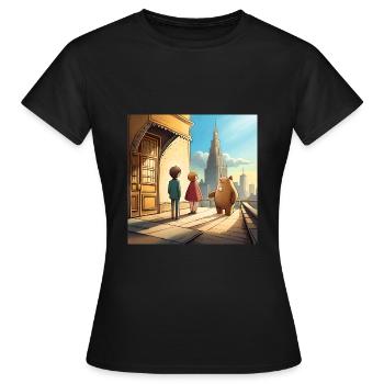 Zwei Kinder und ihr wahrgewordenes Kuscheltier - Frauen T-Shirt - Schwarz - Vorne - AI Model Female 172 dark (172cm)