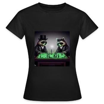 zwei Waschbären die Schach spielen - Frauen T-Shirt - Schwarz - Vorne - AI Model Female 172 dark (172cm)