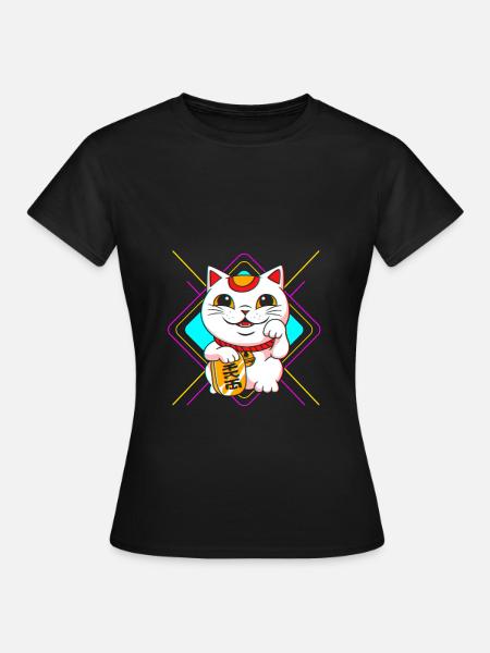 Maneki Neko Japan Glücksbringer - Frauen T-Shirt - Schwarz