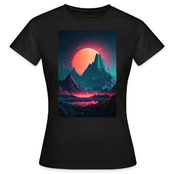 Eine Synthwave Retrowave Sinfonie in den Bergen - Frauen T-Shirt - Schwarz - Vorne - AI Model Female 172 dark (172cm)