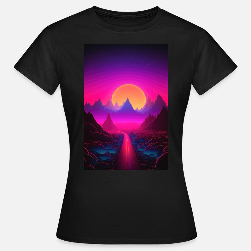 Luminous Peaks: Synthwave Serenity - Frauen T-Shirt - Schwarz