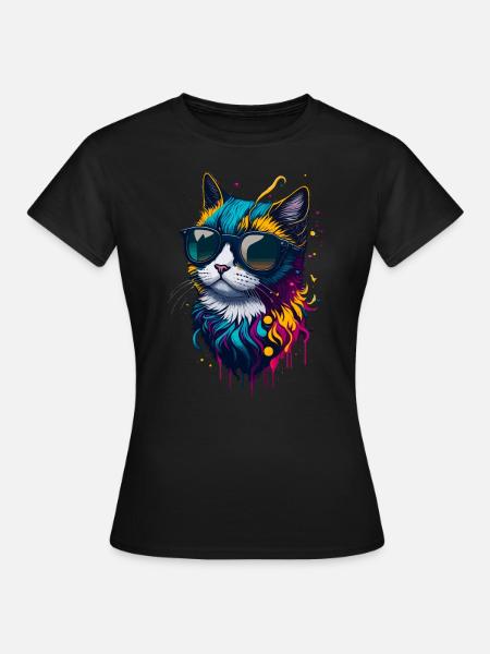 Niedliche Katze - Frauen T-Shirt - Schwarz