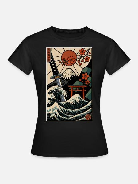Estampe japonaise - Dame-T-shirt - sort