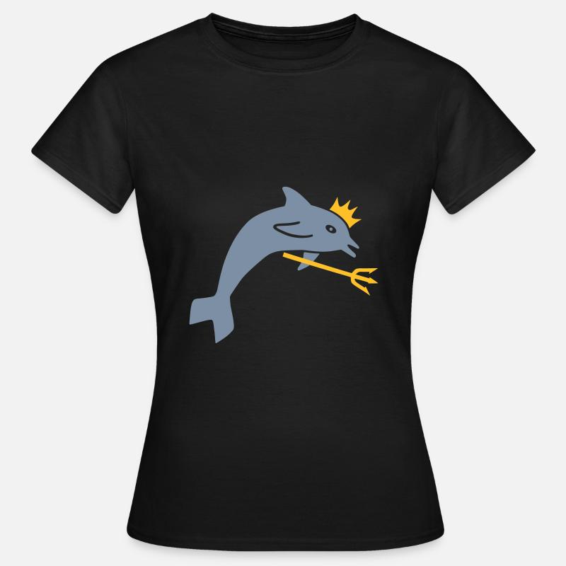 ★ couleurs de conception modifiables ★ dauphin, couronne, trident - T-shirt Femme - noir