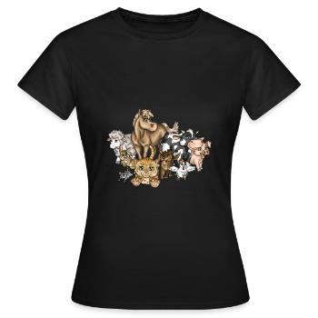Animaux de ferme animaux ferme animaux amoureux illustration dessin animé - T-shirt Femme - noir - Devant - AI Model Female 172 dark (172cm)
