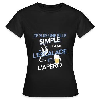 Une fille simple: J'aime l'escalade et l'apéro - T-shirt Femme - noir - Devant - AI Model Female 172 dark (172cm)