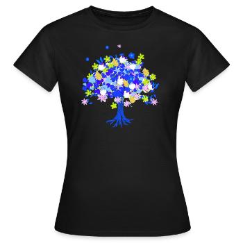 Tree of Life,Tree of Life,Flowers,Tree with flowers - Women's T-Shirt - black - Front - AI Model Female 172 dark (172cm)