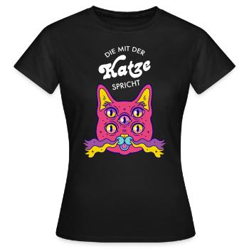 Die Mit Der Katze Spricht - Trippy Cat - Frauen T-Shirt - Schwarz - Vorne - AI Model Female 172 dark (172cm)