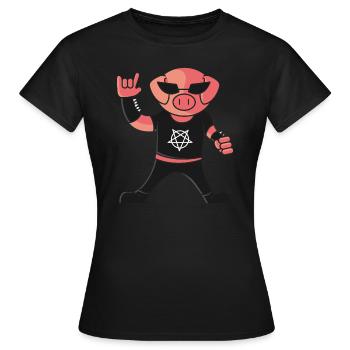 Heavy Metal Pig, rocker français à la fourche - T-shirt Femme - noir - Devant - AI Model Female 172 dark (172cm)