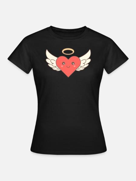 Halo de visage d'aile d'ange coeur doux - T-shirt Femme - noir