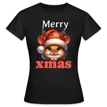 Christmas Dormouse Merry Xmas - Women's T-Shirt - black - Front - AI Model Female 172 dark (172cm)
