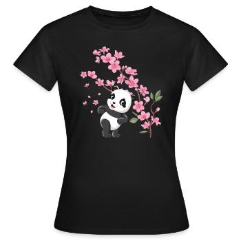 Panda Cherry Blossom Cherry Blossom Japanese Pandas - Women's T-Shirt - black - Front - AI Model Female 172 dark (172cm)