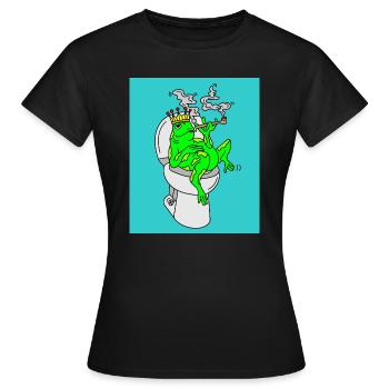 Rauchender Frosch auf dem Klo - Frauen T-Shirt - Schwarz - Vorne - AI Model Female 172 dark (172cm)