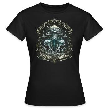 Magic mushrooms, mushrooms, distressed - Women's T-Shirt - black - Front - AI Model Female 172 dark (172cm)